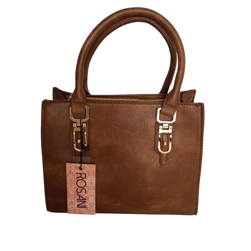 Rosani Tan Vegan Leather Handbag Crossbody Shoulder Bag Gold Accents